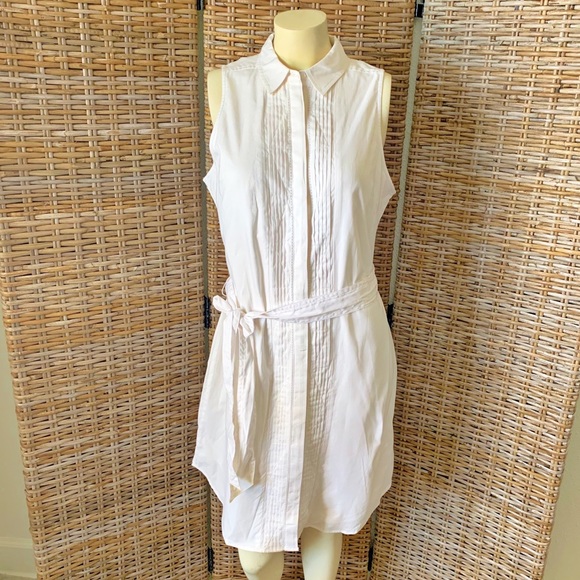 Banana Republic Button Down White Oxford Shirt Dress Size 10 - Picture 2 of 10